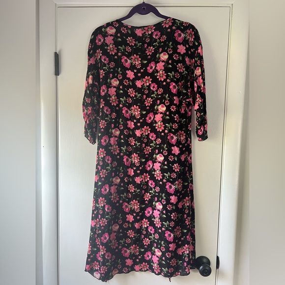 Lularoe Shirley Short Sleeve Bohemian Kimono Black Pink Green Floral Small - Picture 6 of 7